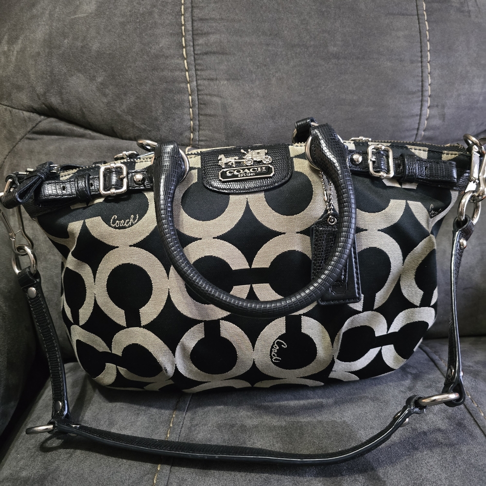 Coach Madison Handbag With Signature Jacquard Logo Pattern.